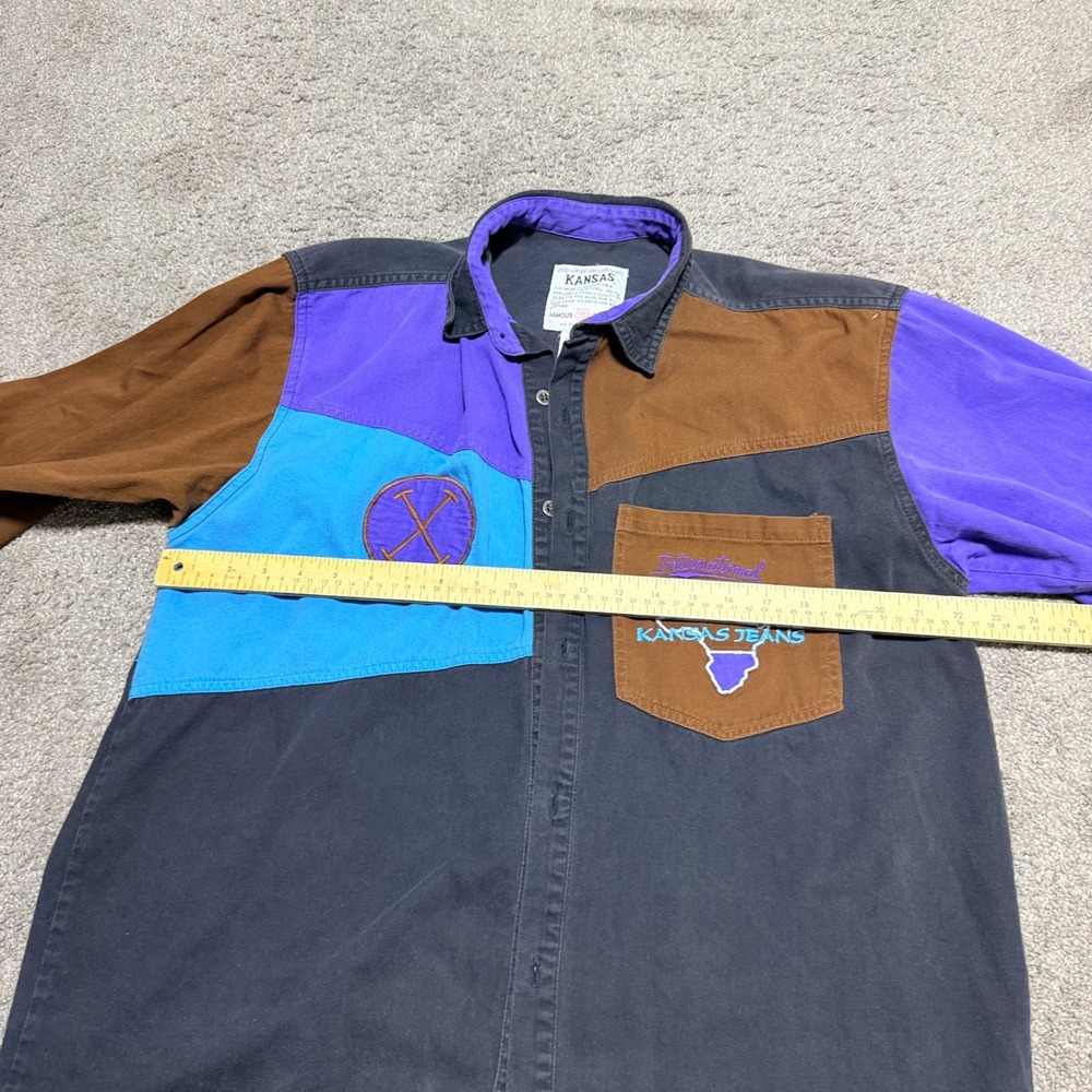 Kansas Jeans International Colorblock Shirt Mens Medium Africa Map Cotton Peru - Picture 3 of 8